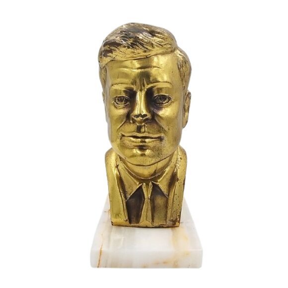 1960s John F. Kennedy JFK Bust Sculpture in Bronze and Marble. Made in USA - Picture 1 of 9